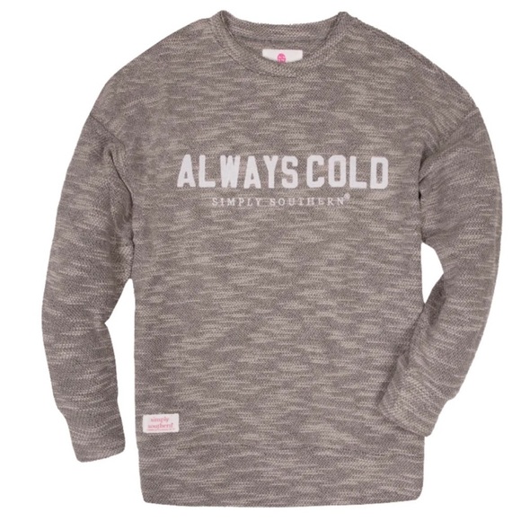 Simply Southern Tops - Simply Southern Soft Terry Always Cold Crew Sweatshirt in Gray Size Medium
